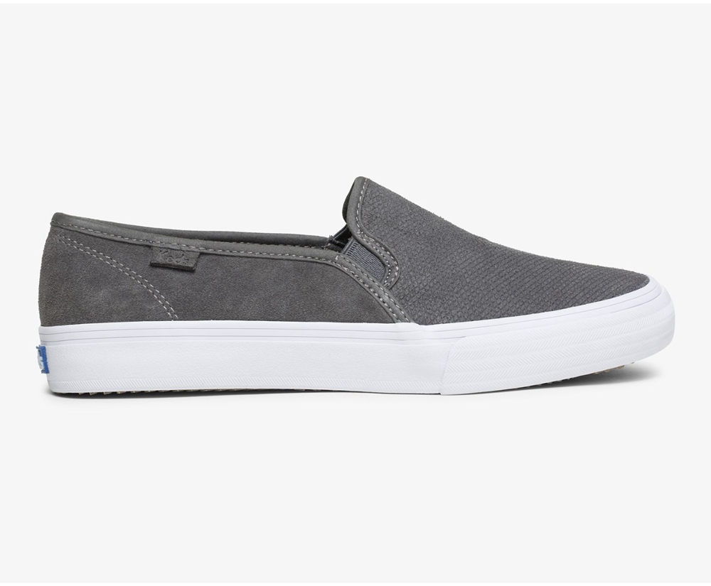 Slip Ons Keds Femme Grise - Double Decker Suede - 516-OUQHTC